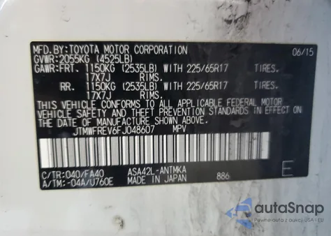 2015 Toyota Rav4 Xle z USA, uszkodzony, nr VIN JTMWFREV6FJ048607